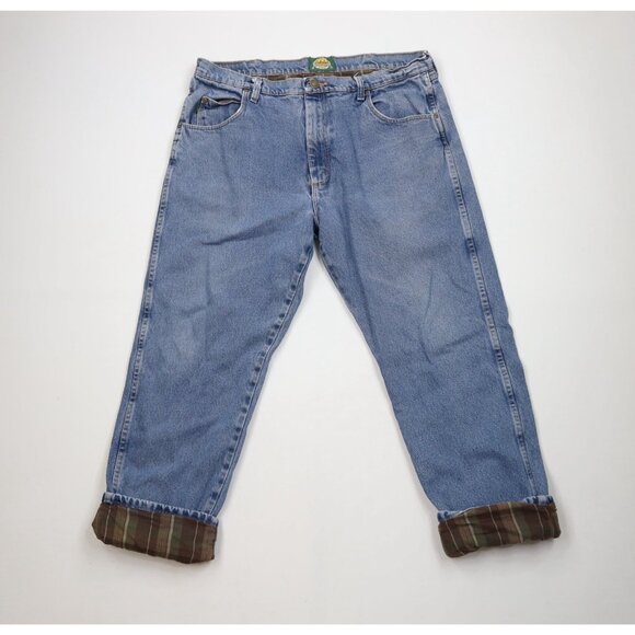 Vintage Cabelas Mens 38x32 Distressed Flannel Lined Straight Leg Denim Jeans